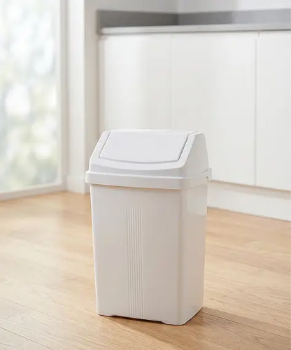 8L Ice White Plastic Swing Bin – Easy Clean Waste Bin for Home & Office