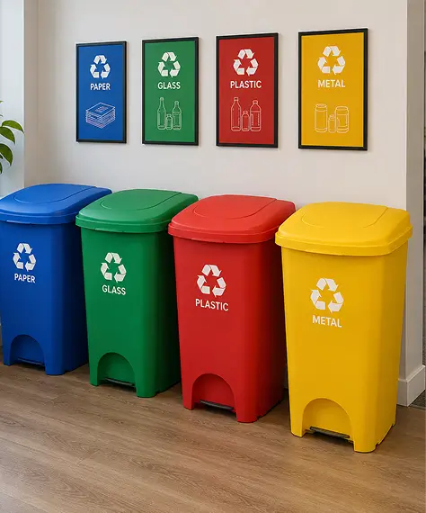 50L Strong Plastic Recycling Bins with Lids – Durable Coloured Waste Bins