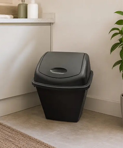 25L/50L Black & Silver Swing Lid Waste Bin – Home & Office