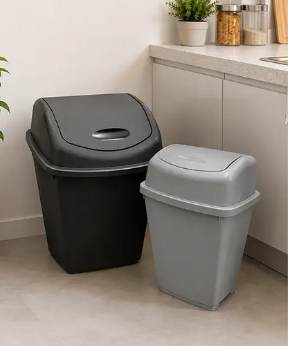 25L/50L Black & Silver Swing Lid Waste Bin – Home & Office
