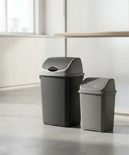 25L/50L Black & Silver Swing Lid Waste Bin – Home & Office