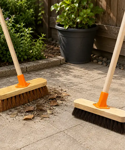 10" Coco & 12" Bassine Wooden Broom for Home, Garden & Yard