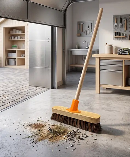 Heavy Duty Stiff Deck Scrub Brush with Wooden Handle for Outdoor Cleaning