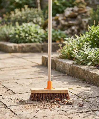 Heavy Duty Stiff Deck Scrub Brush with Wooden Handle for Outdoor Cleaning